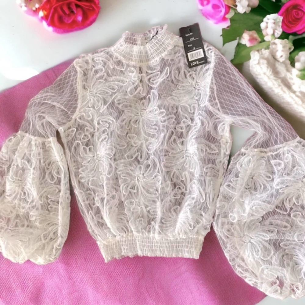LOVE UNIVERSITY lace mesh crop top NWT SZ L